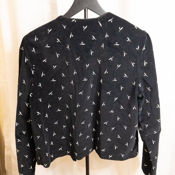 Vintage 90s Cos Cob Black Velveteen Abstract Print Blazer | Size 14 Made in USA - Picture 8 of 8